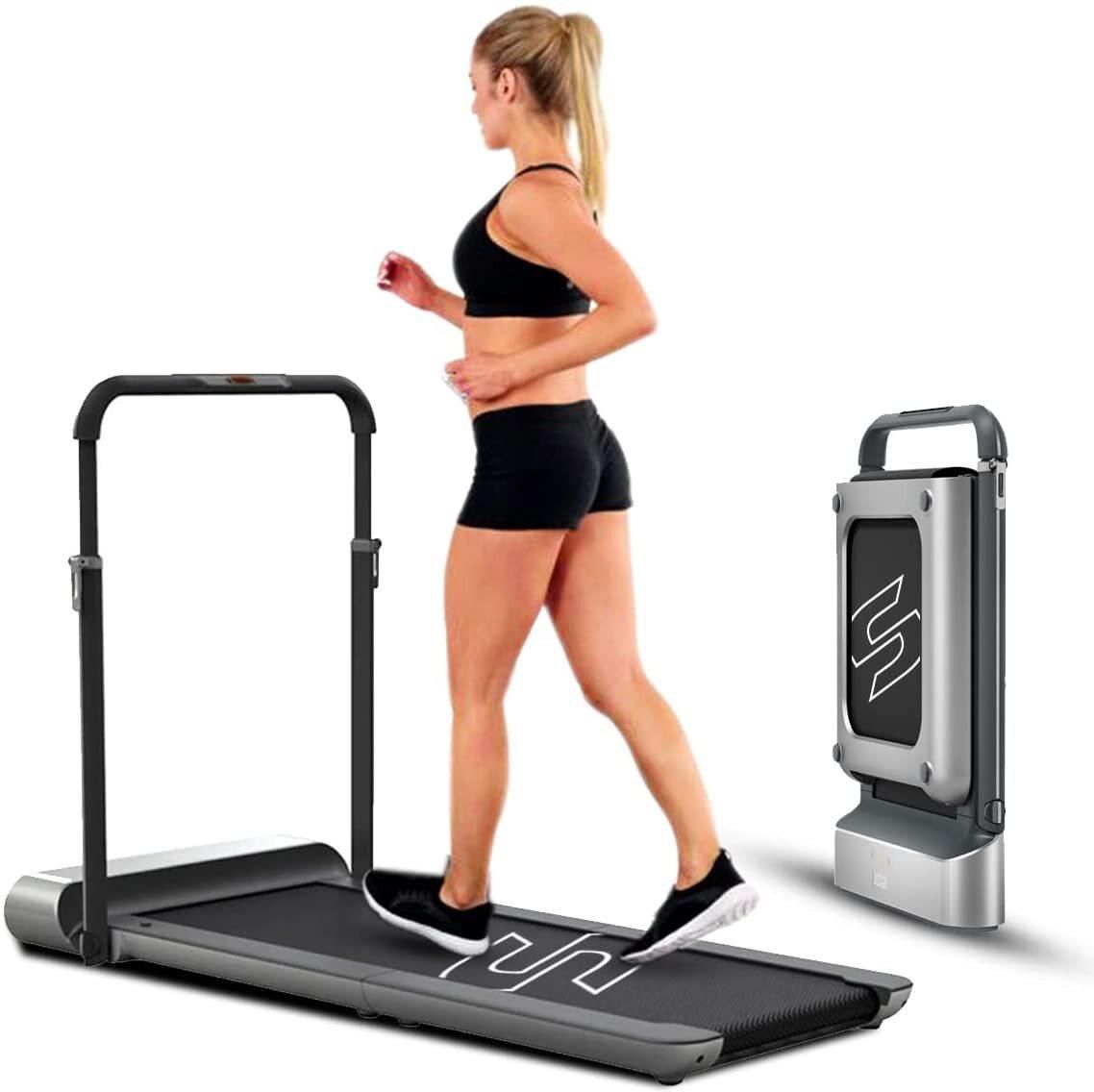Sparnod Fitness STH-3050 5.5 HP Peak Motorized Under Desk Walking Pad Treadmill for Home Use Pre-Installed with Interactive LED Display, Foot Sensing Speed Control, Remote and App Control