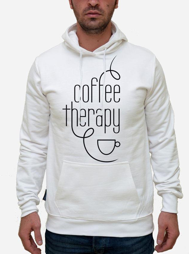 Printed Coffee Therapy Hoodie - White