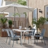 TORPARÖ Table+4 chairs w armrests, outdoor - white/light grey-blue 130 cm