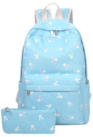 مجموعة حقائب بتصميم كرتوني على شكل أرنب مكونة من قطعتين أزرق/ أبيض