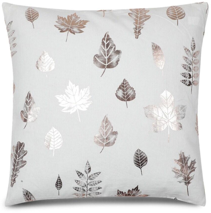 White with Copper Leaf Print Cushion
