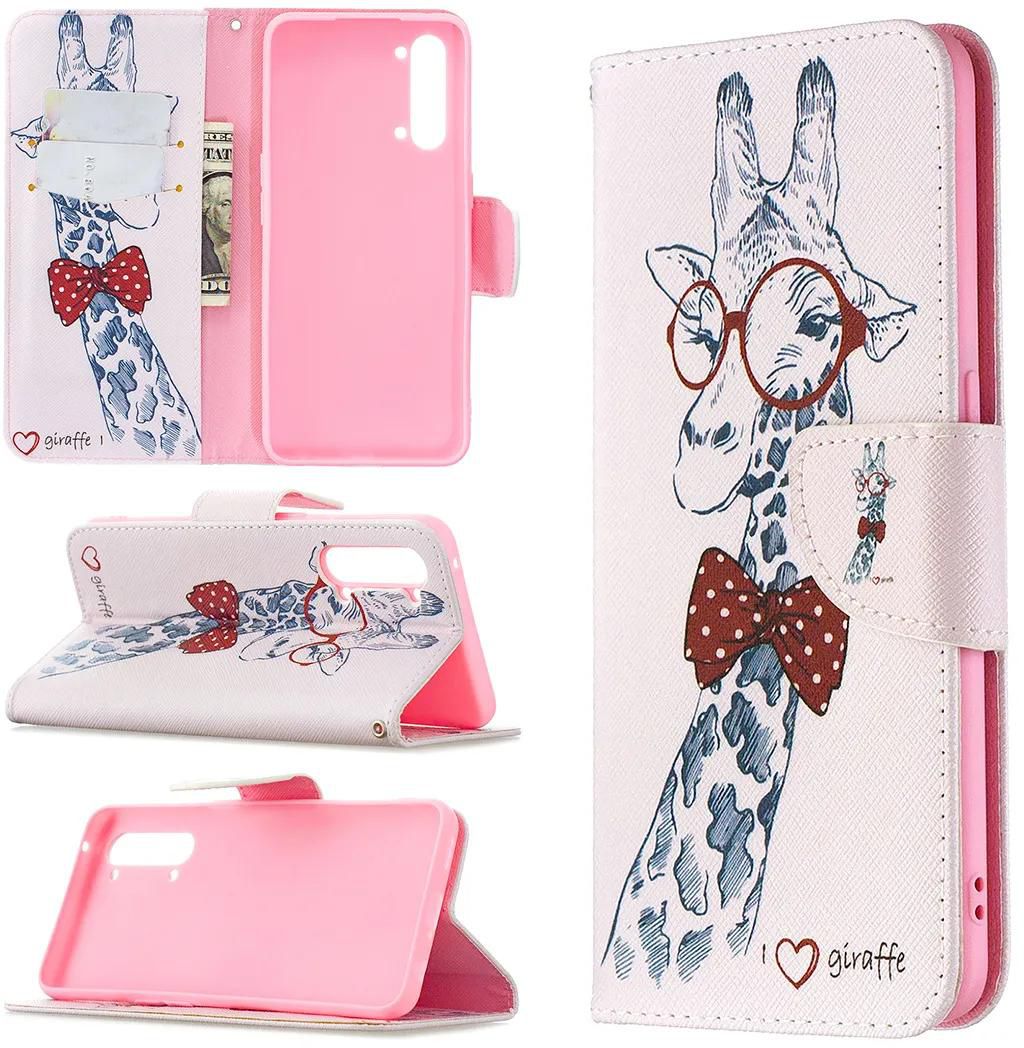 OPPO Find X2 Lite (6.4 Inch) Case, Flip PU Leather Wallet Magnetic Phone Bag Cover - Giraffe