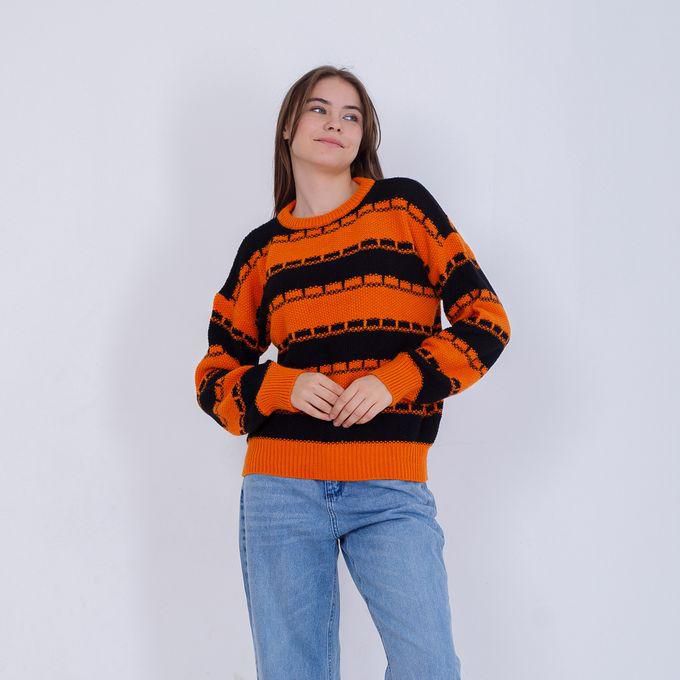 Miss Venus Knitted Stripped Pullover Wide Sleeves With Elastic