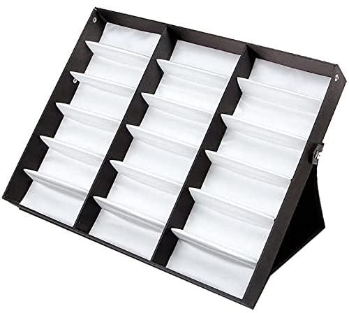 صندوق شبكي لتخزين وعرض 18 نظارة شمسية بشكل منظم مع حامل وغطاء قابل للطي حقيبة حامل (بطانة بيضاء/غطاء أسود)