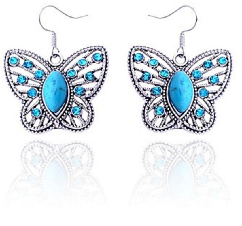 Turquoise and Rhinestone Butterfly Earring