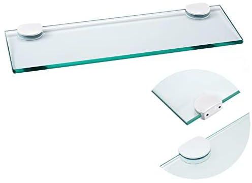 APROTOSS 16 inch Glass Shelf for Bathroom with Heavy Duty Brackets White , Glass Floating Shelf Brackets-Stainless Steel Die Metal - Cast Accessories , Wall Mounted Clear Glass Bathroom Shelf