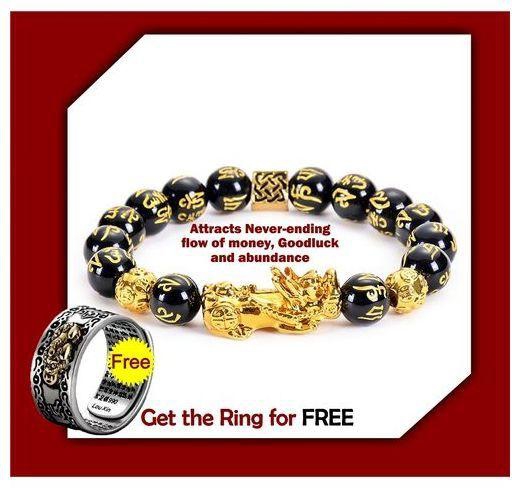 Feng Shui Black Obsidian Wealth Bracelet & Ring With Casing Box