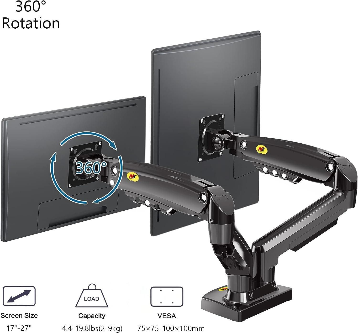 NB North Bayou Dual Monitor Desk Mount Stand Full Motion Swivel Computer Monitor Arm for Two Screens 17-27 Inch with 4.4~19.8lbs Load Capacity for Each Display F160