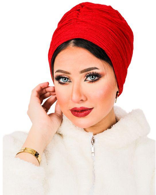 Women's Turban , Hijab Scarf, Pleated Bonnet For Women, One Pcs Red
