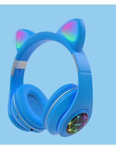 Wired Gaming Headset Removable Cat Ears Headphones with Microphone Blue