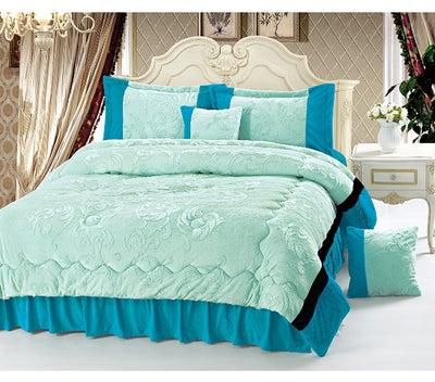 6-Piece Velour Comforter Set Velvet Green/Blue King