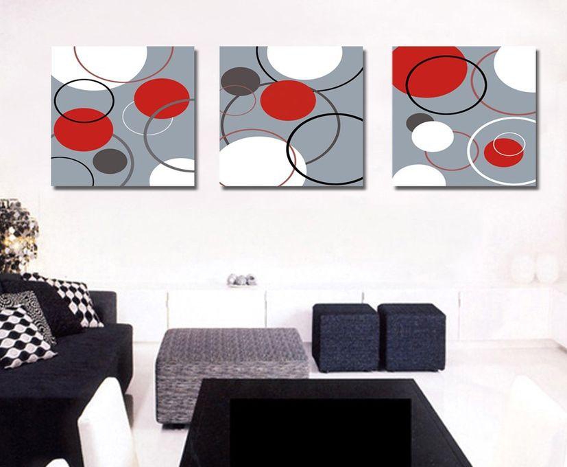 Smile Gallery Modern Tableau - 90 X 30 Cm - 3 Pcs Red, white & gray تابلوهات مودرن