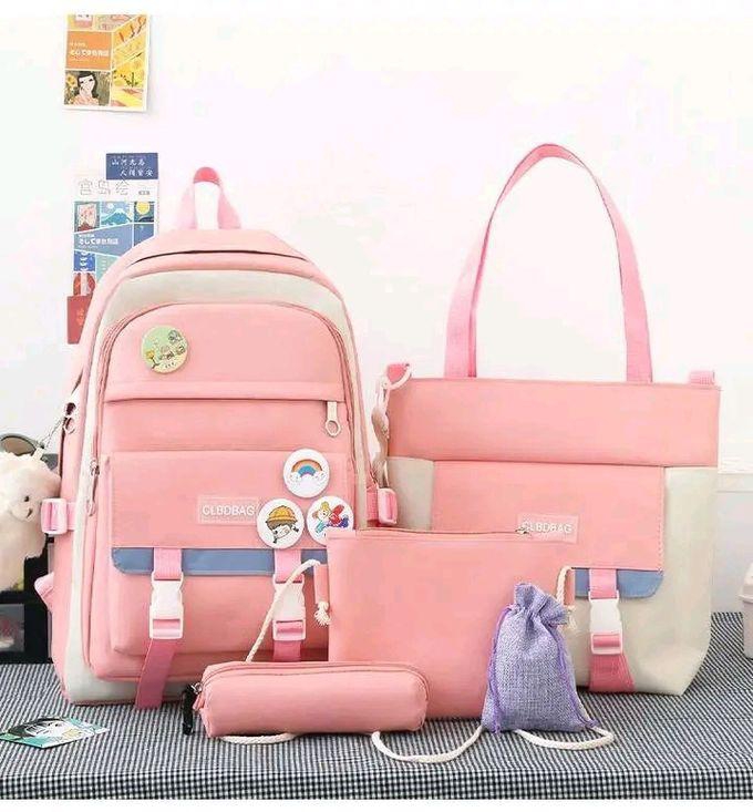 5 Sets Casual Canvas Backpack Study Bag Pink Color
