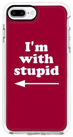 غطاء حماية من سلسلة إمباكت برو بطبعة عبارة "I'm With Stupid" لهاتف أبل آيفون 8 بلس أحمر داكن/ أبيض