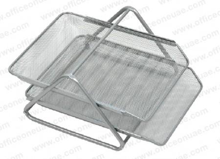 Deluxe Metal Mesh 2 Tier Document Tray, Silver