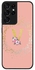 Rugged Black edge case for Samsung Galaxy S21 Ultra 5G Slim fit Soft Case Flexible Rubber Edges TPU Gel Thin Cover - Custom Monogram Initial Letter Floral Pattern Alphabet - V (Rose Pink)
