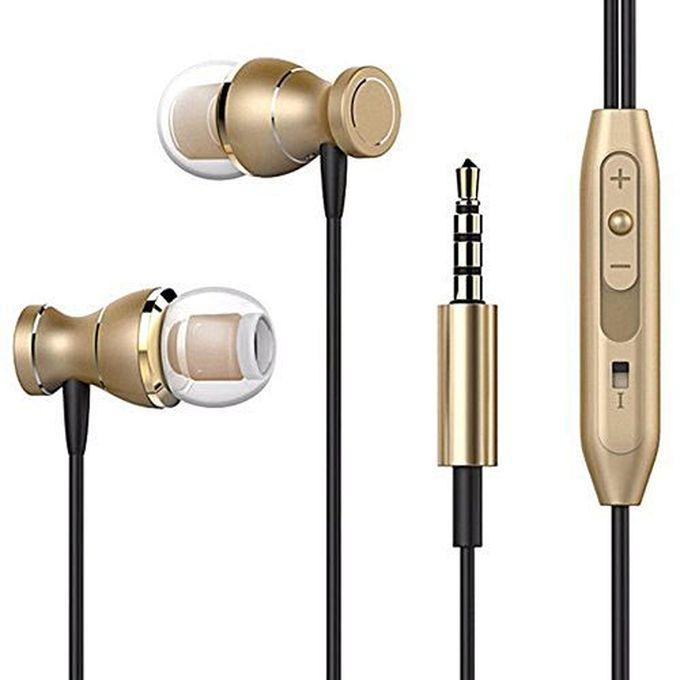 In-Ear Earphone With Mic In-line Control Magnetic Clarity Bass Stereo Sound Universal For IPhone Android Smart Phone Mp3 Player-Golden
