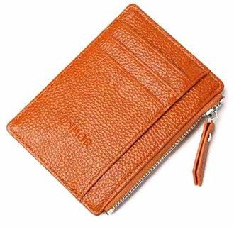 Zipper Closure Solid Design Wallet Brown