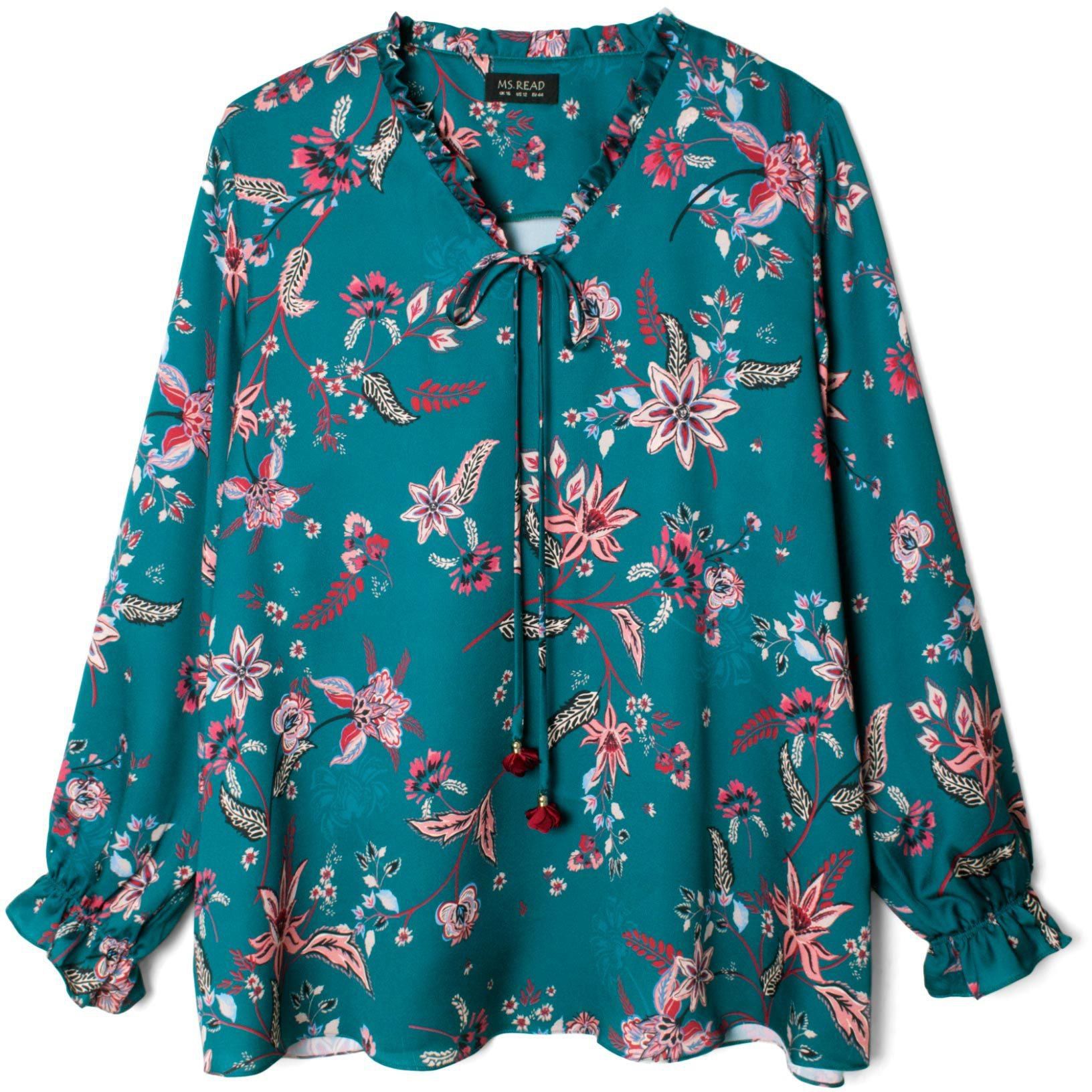 Printed Peasant Top Long Puffed Sleeve - 6 Sizes (Green)