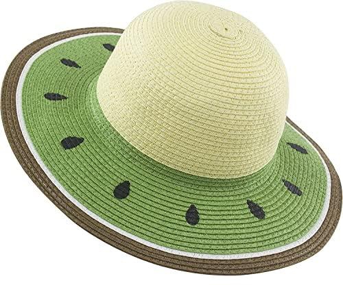 ميكنج تيك قبعة شمس من القش، قبعة صيفية بتصميم بطيخ بحافة عريضة مرنة للحماية من الاشعة فوق البنفسجية للشاطئ، لون اخضر
