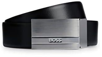 بوس حزام جلد ايطالي قابل للعكس مع لوحة وابزيم دبوس للرجال، مقاس واحد، 002 اسود