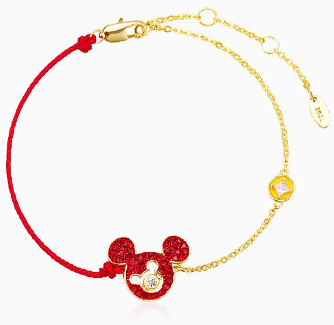 Seoulsenztury Disney Collection Mickey Zircon Bracelet (Gold/Red)