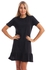 Izor Solid Round Ruffled Trim Short Nightgown - Black