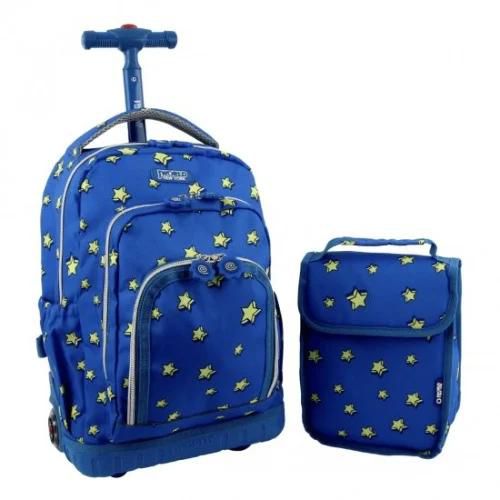 J World 16inch Lollipop Rolling Backpack With Lunch Bag- Little Stars