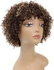 A Dense, Synthetic Hair Wig With Bangs In A Short, Curly Hairstyle In A Hazel Brown Color