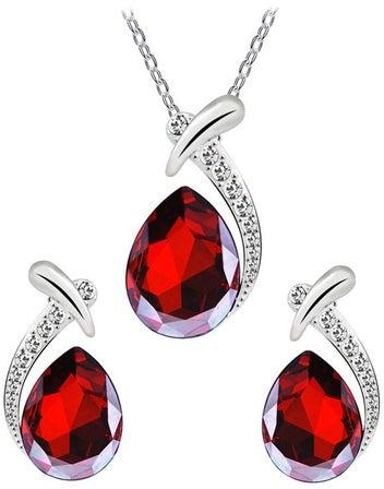 Faux Crystal Inlaid Pendant Necklace Set
