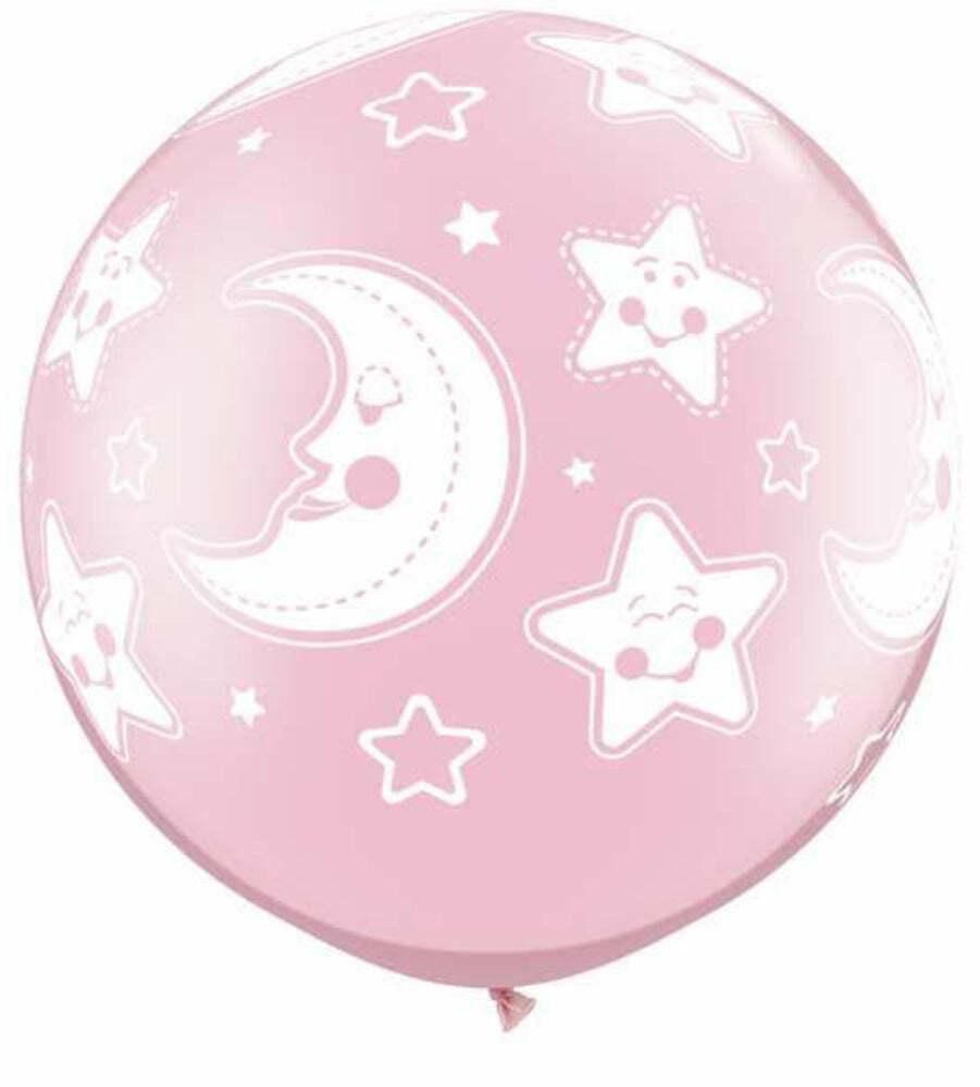 Qualatex Baby Moon &amp; Stars Pearl Pink Balloons 2-Pieces- 30-Inch Size