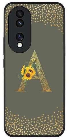 Rugged Black edge case for Honor 70 Slim fit Soft Case Flexible Rubber Edges Anti Drop TPU Gel Thin Cover - Custom Monogram Initial Letter Floral Pattern Alphabet - A (Olive Green )
