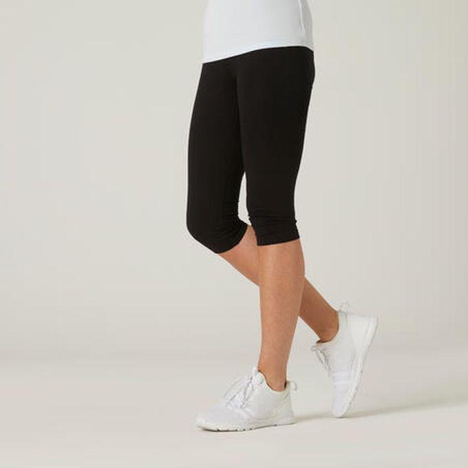 Decathlon Cotton Fitness Cropped Bottoms Fit+ - Black