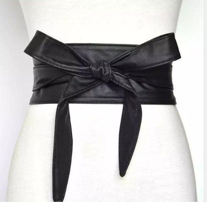 Ladies Classic Wide Leather Waist Belt- Black