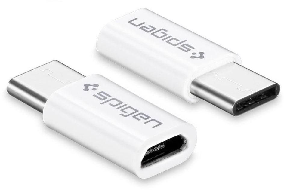 Spigen USB-C to Micro USB Adapter, Converts USB Type-C input to Micro USB, Uses 56K Resistor, Works with MacBook, ChromeBook Pixel, Nexus 5X, Nexus 6P, OnePlus 2 and More White