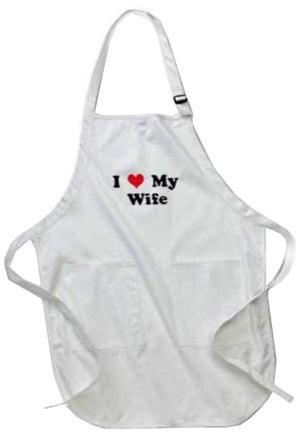 مريلة مزودة بجيوب ومطبوع عليها عبارة "I Love My Wife" أبيض 22 x 30بوصة