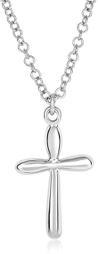 Sterling Silver Polished Rounded Cross Necklace-rx55675-17