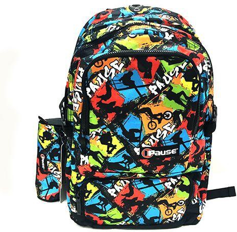 Pause School Backpack for Girls with Pencil Case, Multi Color, Normal Size