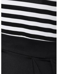 Striped Pleated A Line Dress - White And Black - Xl