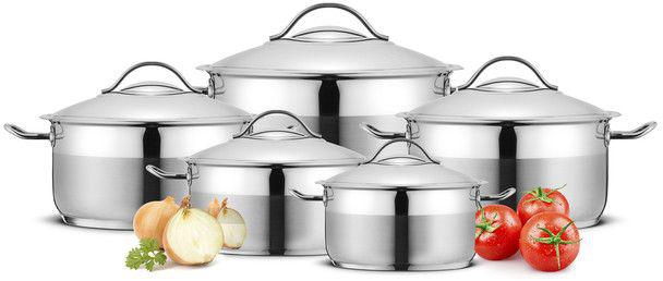 Zolla Stainless Steel Cooking Set, Half Matte, 5 Pots, Sizes: 18, 20, 22, 24, 26