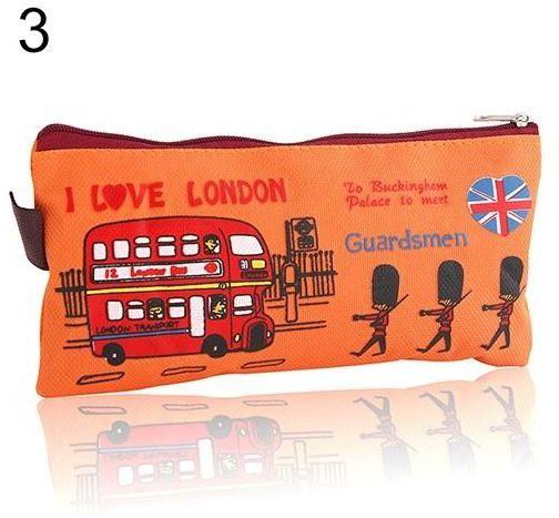 Sanwood Students Pencil Bag Pen Case Cartoon London Style Zipper Cosmetic Pouch Coin Purse-Orange
