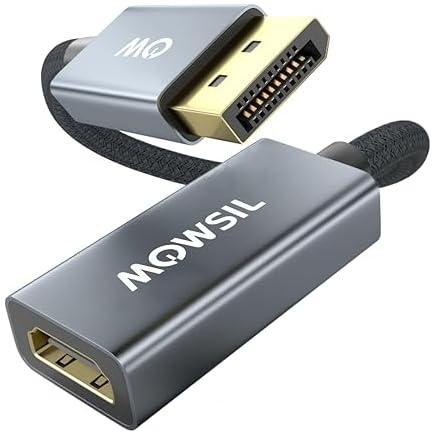 Mowsil DisplayPort to HDMI Adapter (Male to Female) Support 4K x 2K @30HZ Audio/Video, Grey Aluminum Body, Gold Plated Connector - Pack of 1