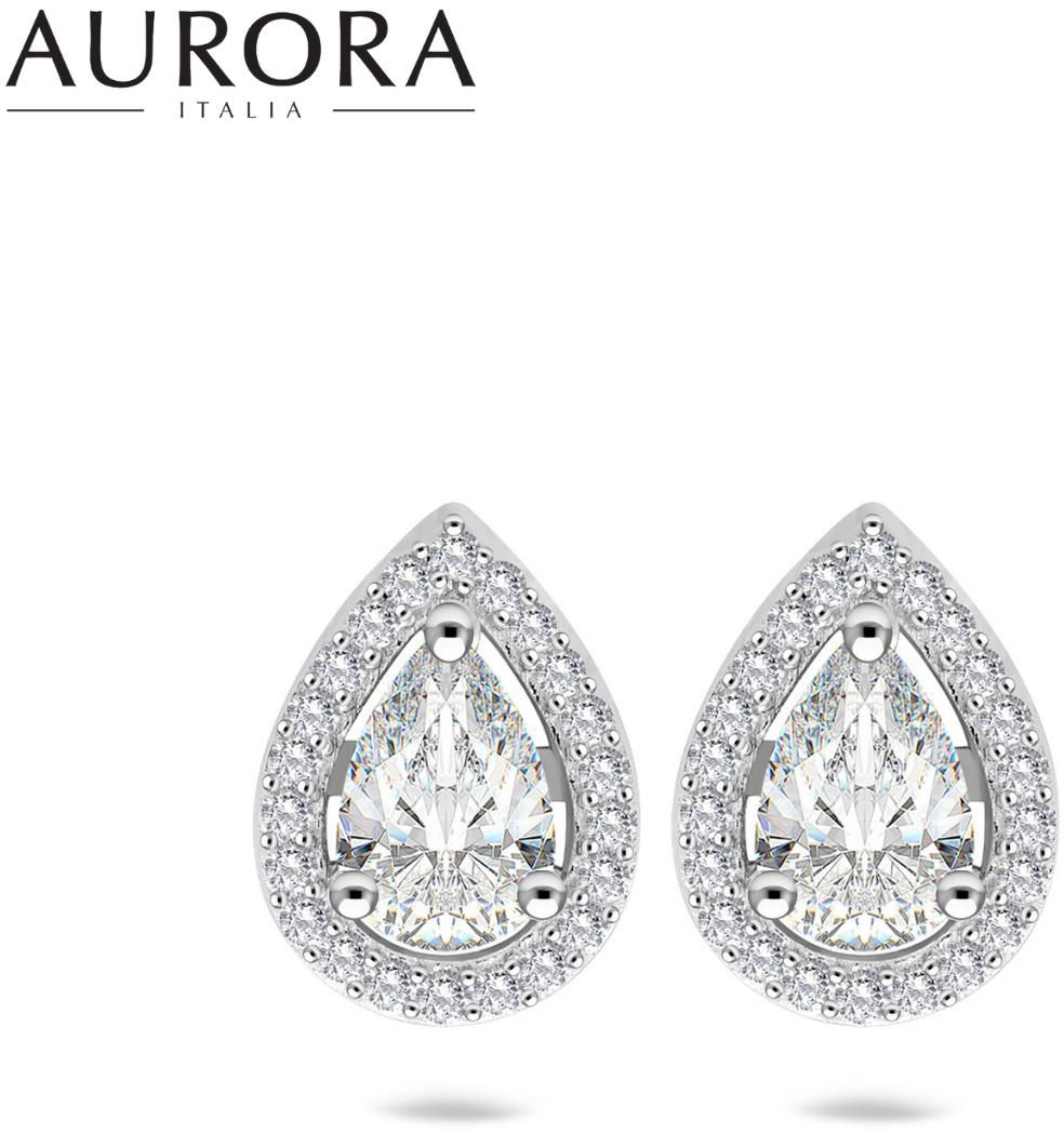 Auroses Pear Halo Earrings 925 Sterling Silver 18K White Gold Plated