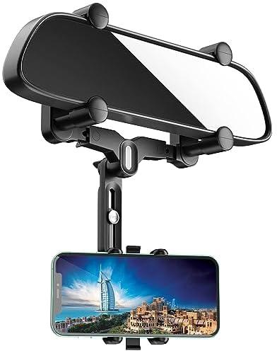 Nozibye Phone Mount for Car, Large Rear Mirrors Friendly, Rear View Mirror Phone Holder, 360° Rotatable and Retractable Car Phone Holder Fit All Mobiles & Fits Bigger Vehicle