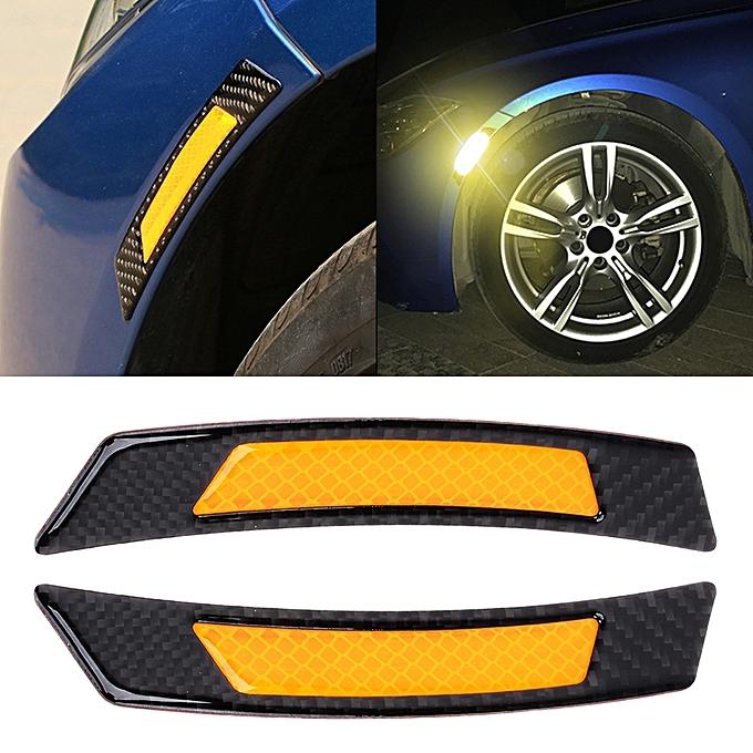 Generic 2 PCS Carbon Fiber Reflective Car Fender Flare Wheel Brow Warning Strip Stickers(Yellow)