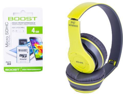 P47 Wireless Foldable Bluetooth Headphones Stereo, FM Radio Headset with TF card Mic With Free 4GB Micro SD Card