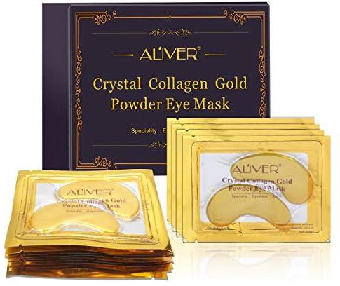 ALIVER 10pack Crystal 24K Gold Collagen Eye Mask, Gold Powder Gel Collagen Eye Masks Sheet Patch, Anti Aging, Wrinkle, Remove Dark Circles.