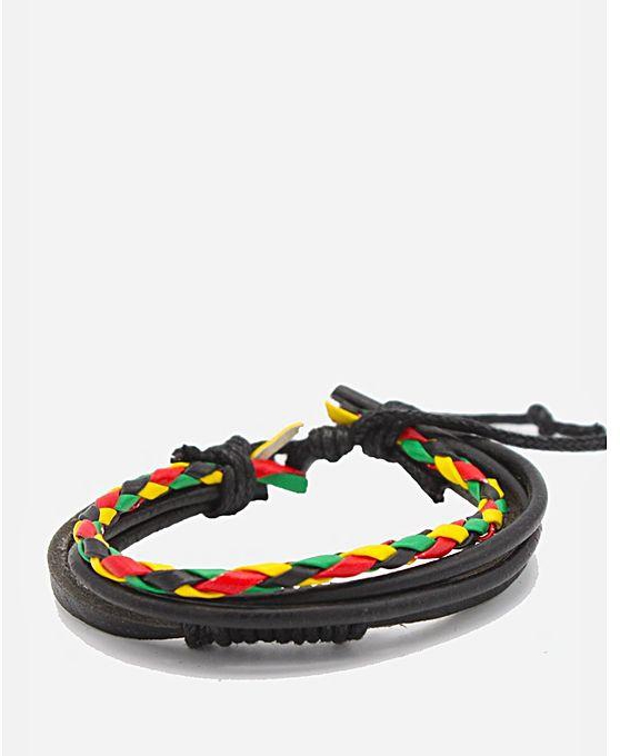 Ravin Leather Adjustable Bracelet - Black, Red, Green & Yellow