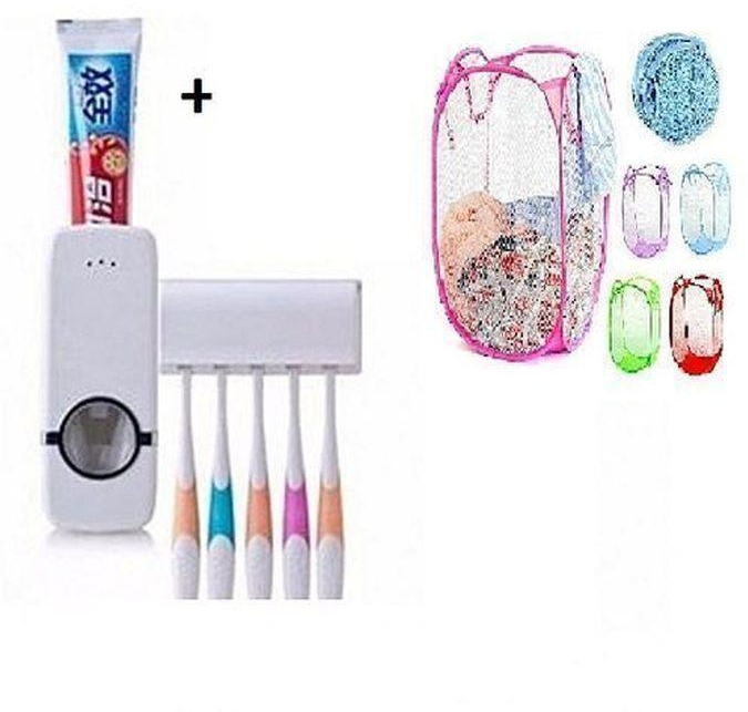 Toothpaste Dispenser & Brush Holder + 1 Free Laundry Basket