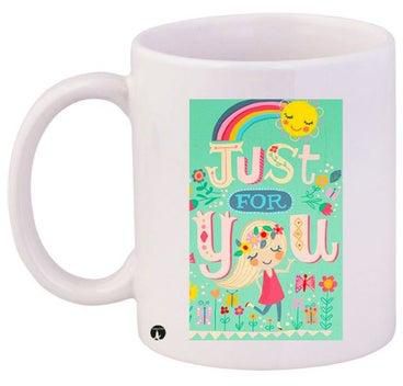 Just For You Printed Coffee Mug White/Green/Pink 11ounce